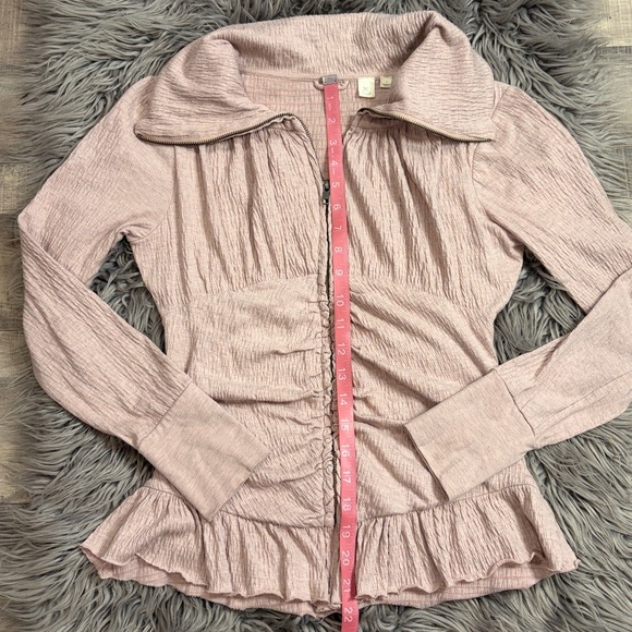 Anthropologie E Eloise zip front stretch cotton blend ruched crinkle jacket M - Picture 7 of 7